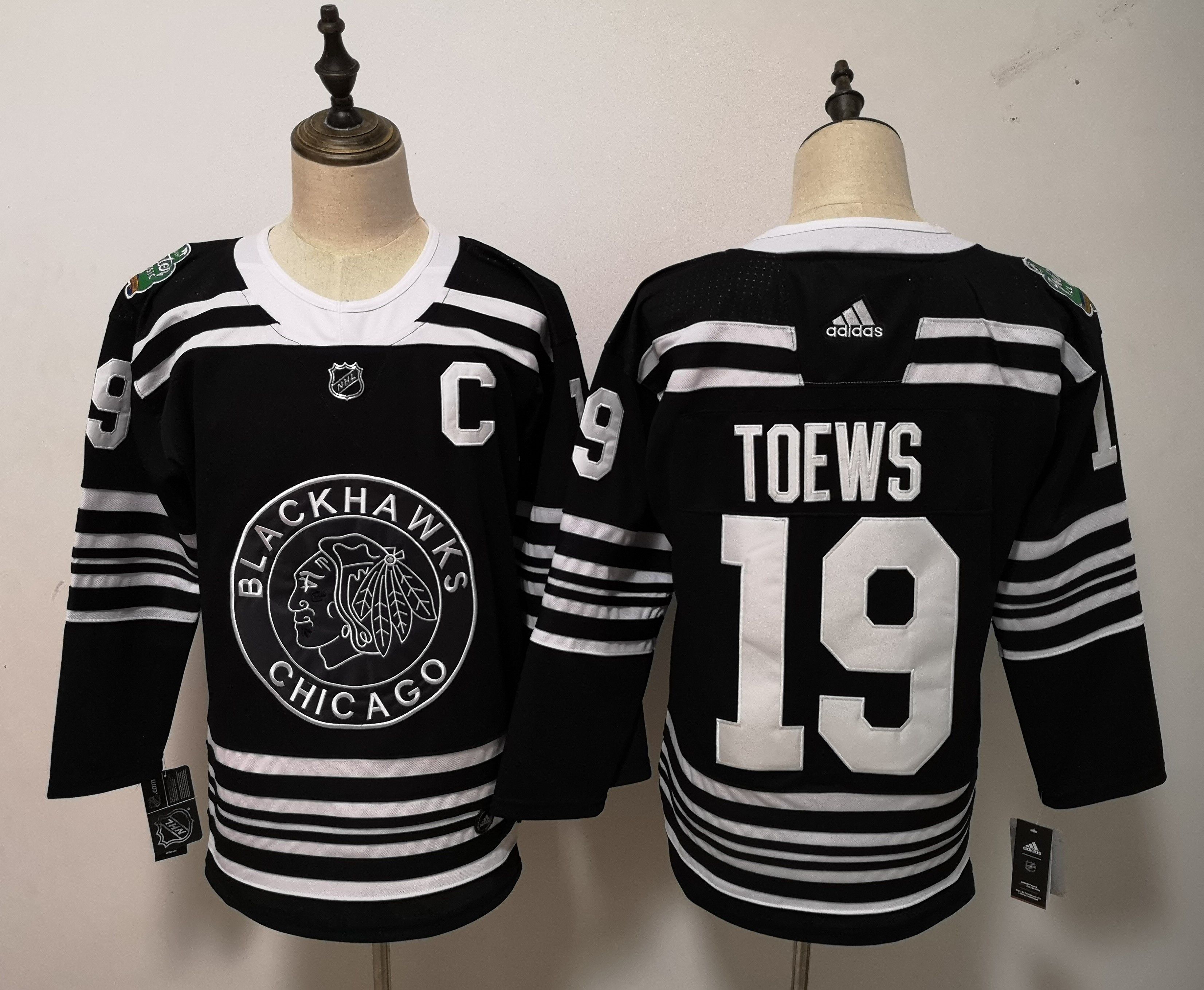 Men Chicago Blackhawks 19 Toews Black Adidas Authentic Winter Classic NHL Jersey